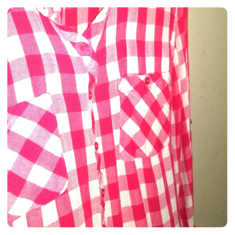 7$ shirt sale! Hot pink buffalo check!